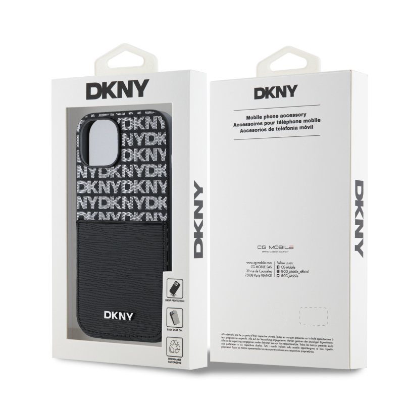 DKNY PU Leather Repeat Pattern Card Pocket Zadný Kryt pre iPhone 15 Black