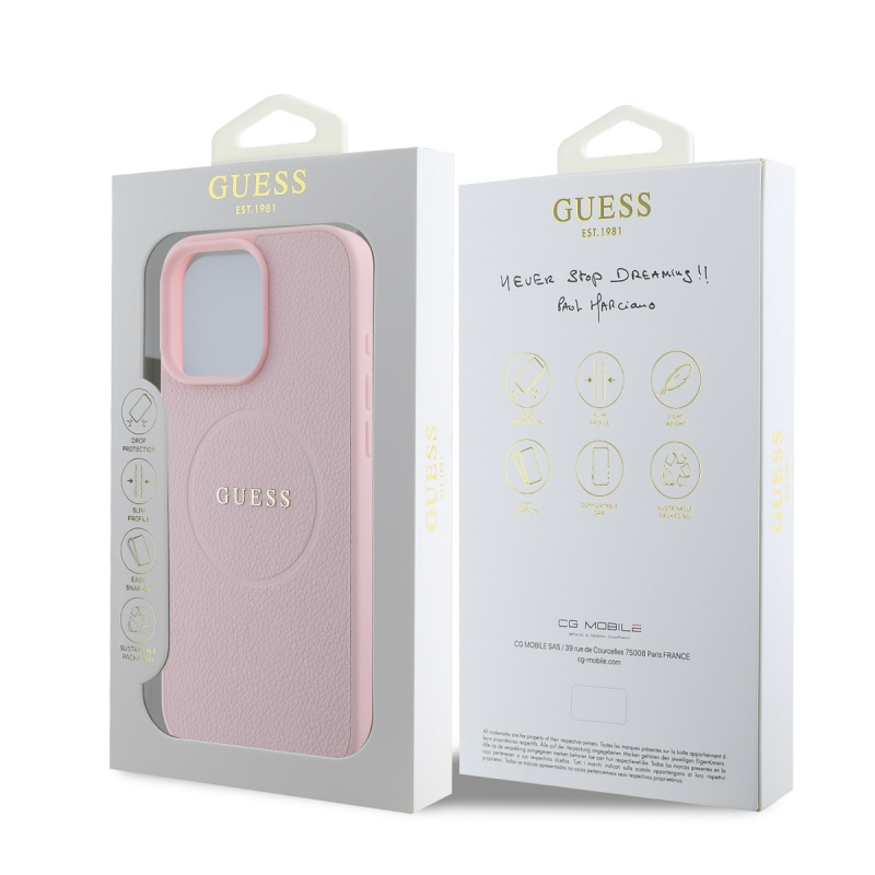 Guess PU Grained Classic Logo MagSafe Zadný Kryt pre iPhone 16 Pro Pink