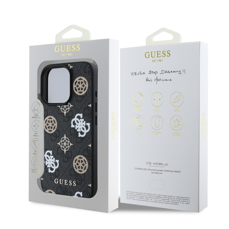 Guess PU 4G Peony MagSafe Zadný Kryt pre iPhone 16 Pro Black