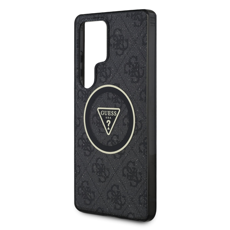 Guess IML 4G Glitter and Triangle Logo MagSafe Zadný Kryt pre Samsung Galaxy S25 Ultra Black