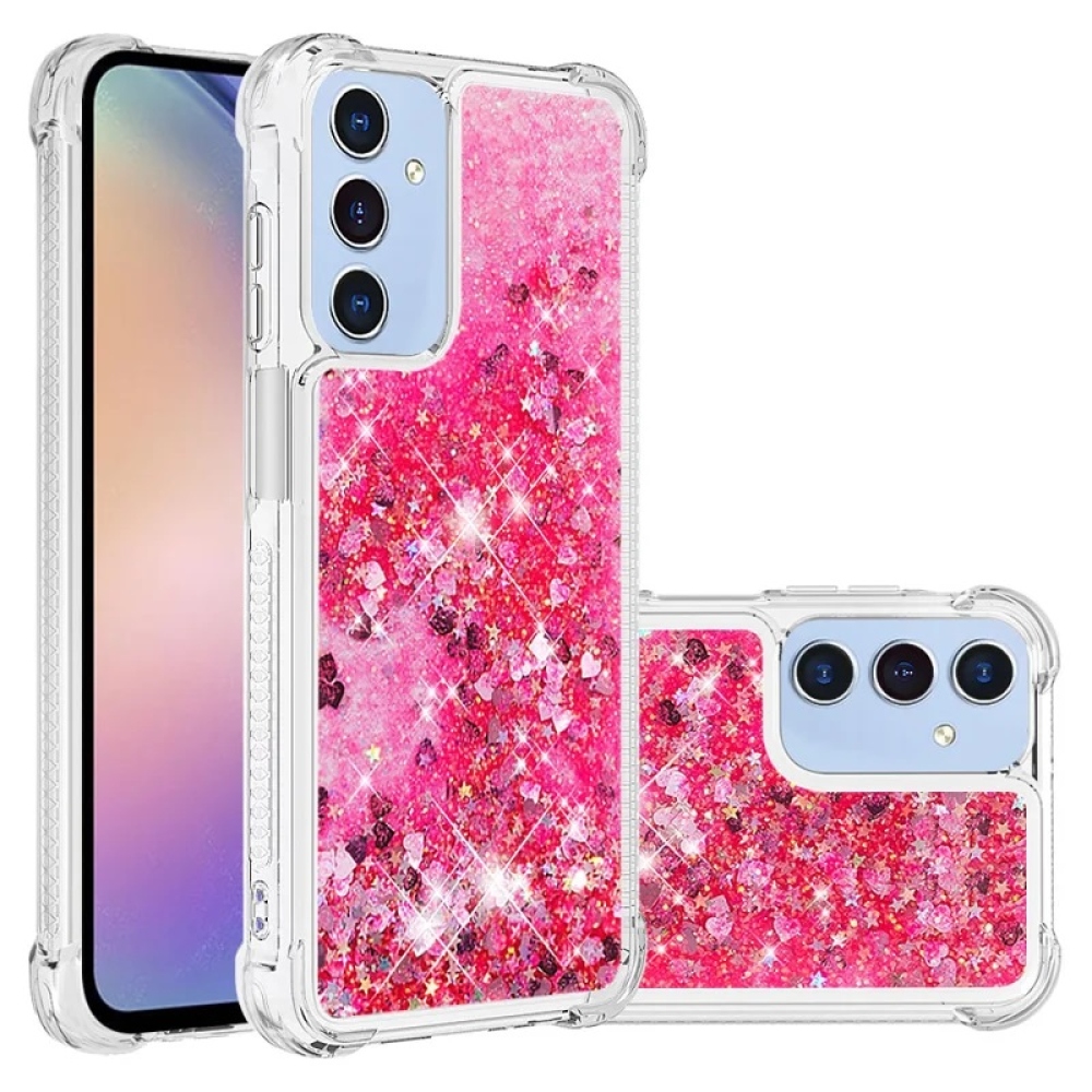 Glitter gélový presýpací obal na Samsung Galaxy A16 4G/5G - ružový/srdiečka