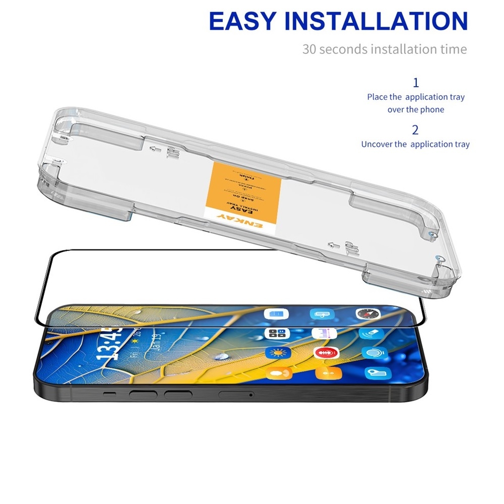 ENK 9H celoplošné tvrdené sklo na Xiaomi Redmi Note 14 4G s aplikačným rámčekom