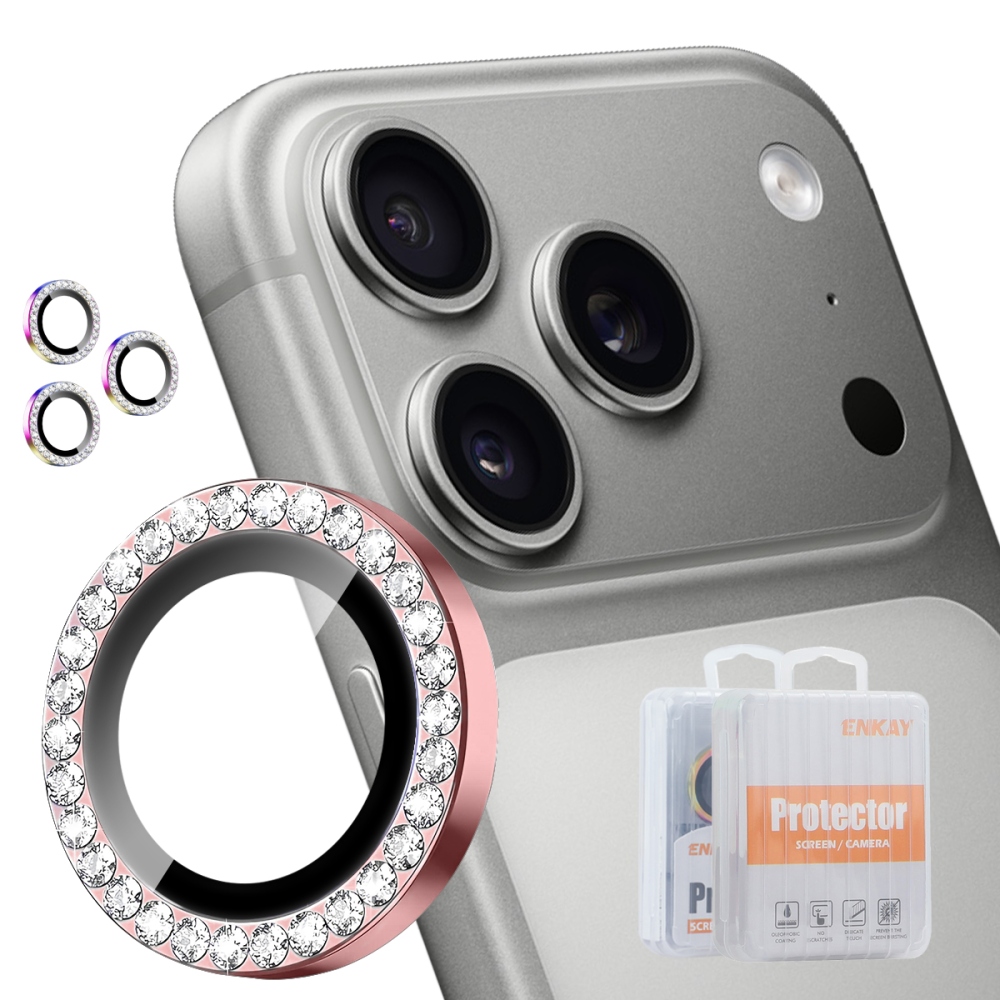 ENK Decor sklo šošovky fotoaparátu na iPhone 18 Pro Max/18 Pro (samostatné sklá) - ružové