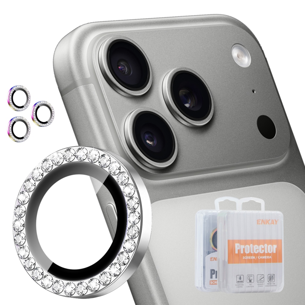 ENK Decor sklo šošovky fotoaparátu na iPhone 18 Pro Max/18 Pro (samostatné sklá) - strieborné