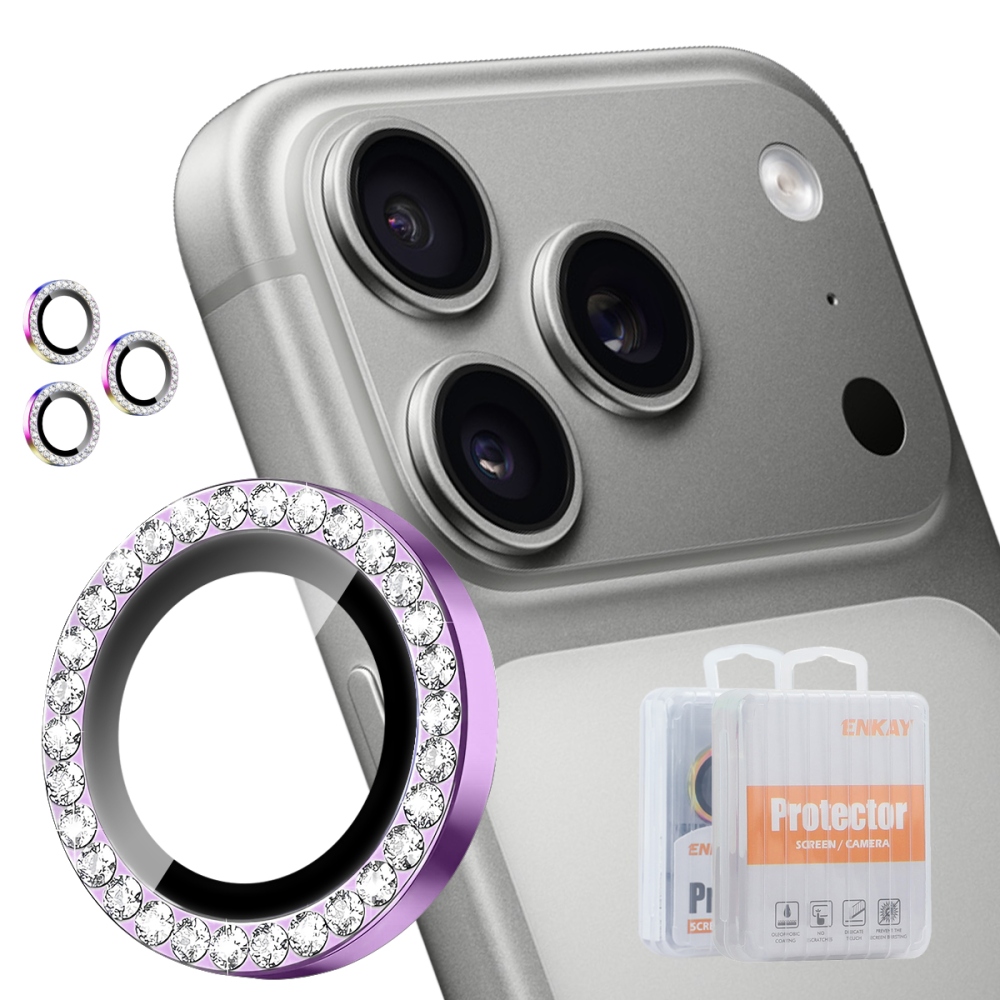 ENK Decor sklo šošovky fotoaparátu na iPhone 18 Pro Max/18 Pro (samostatné sklá) - svetlofialové