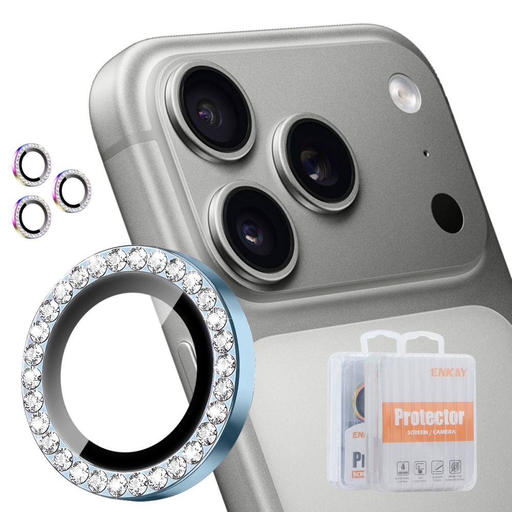 ENK Decor sklo šošovky fotoaparátu na iPhone 18 Pro Max/18 Pro (samostatné sklá) - svetlomodré