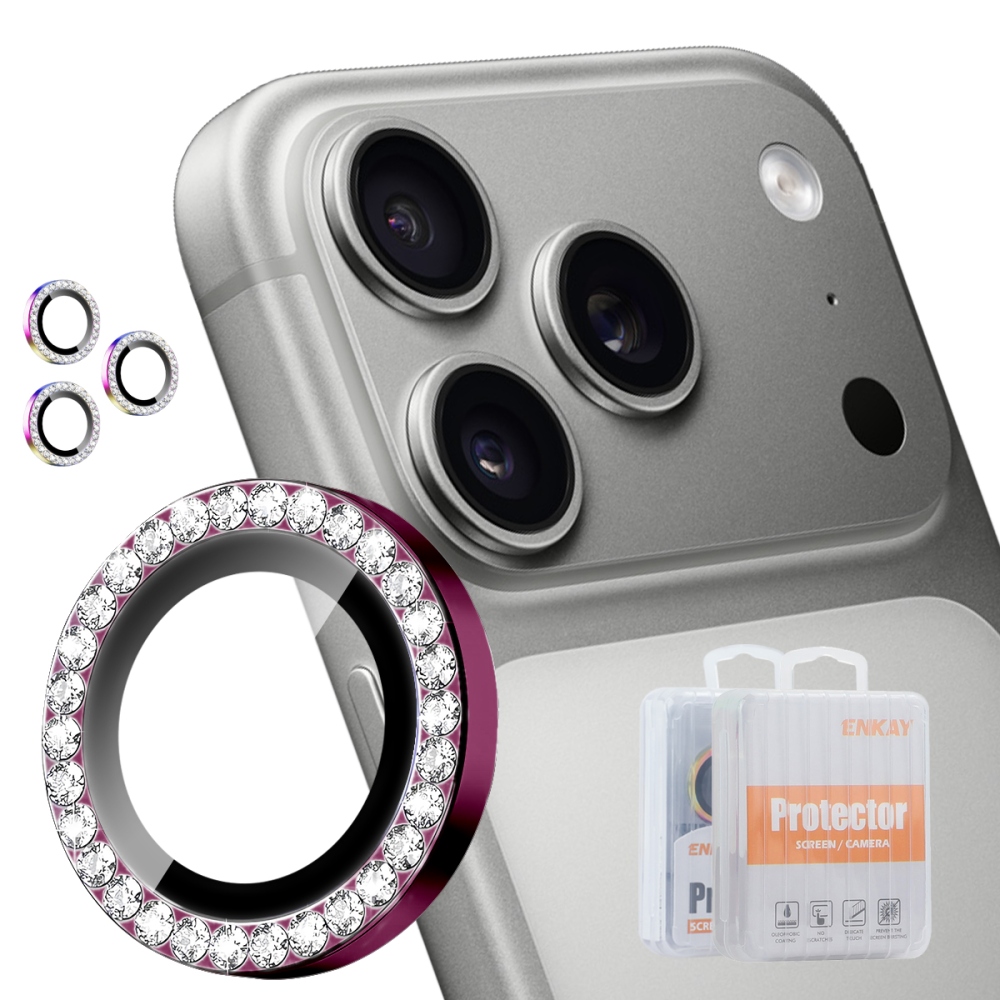 ENK Decor sklo šošovky fotoaparátu na iPhone 18 Pro Max/18 Pro (samostatné sklá) - vínové