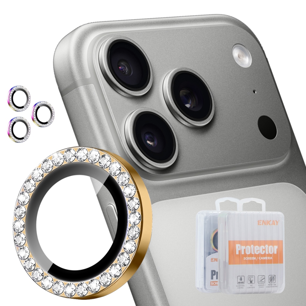 ENK Decor sklo šošovky fotoaparátu na iPhone 18 Pro Max/18 Pro (samostatné sklá) - zlaté