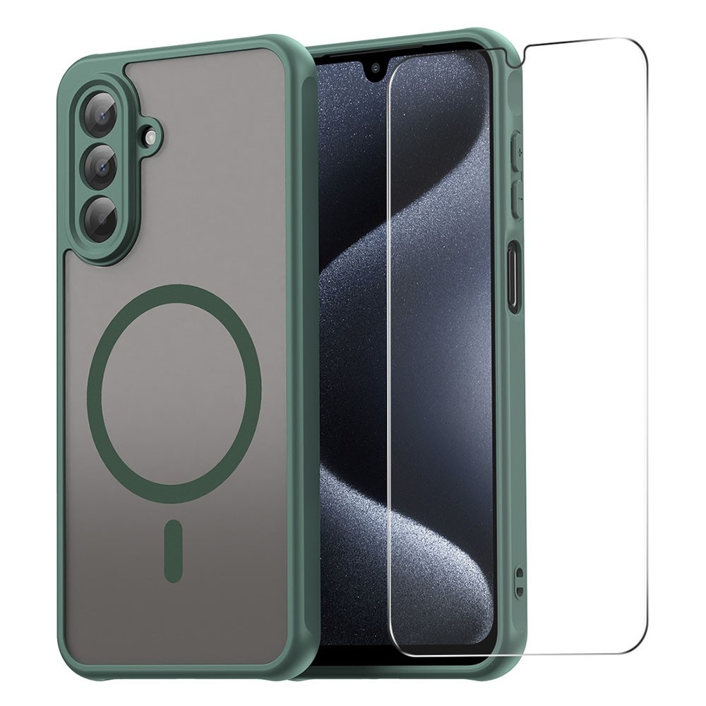 ENKAY matný gélový obal s MagSafe + 9H ochranné sklo na Samsung Galaxy A16 4G/5G - zelený