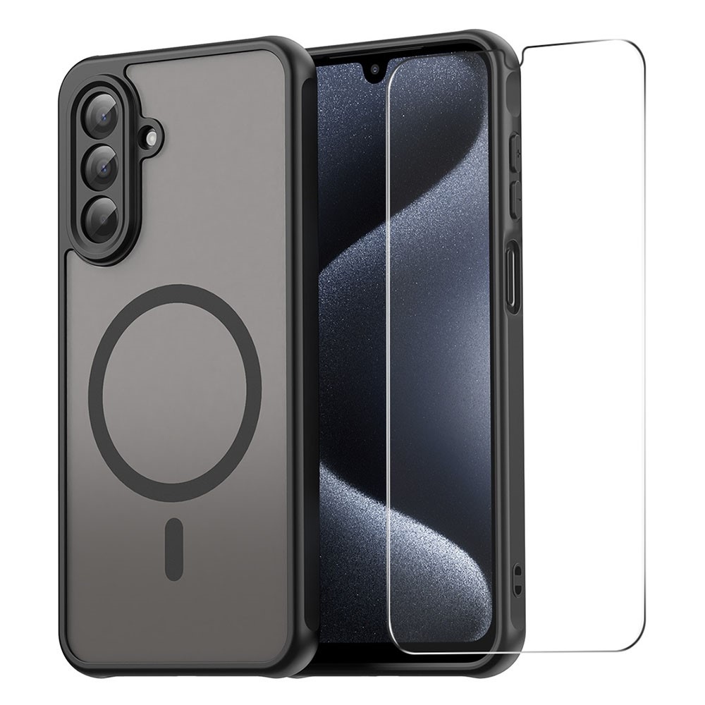 ENKAY matný gélový obal s MagSafe + 9H ochranné sklo na Samsung Galaxy A17 4G/5G - čierny