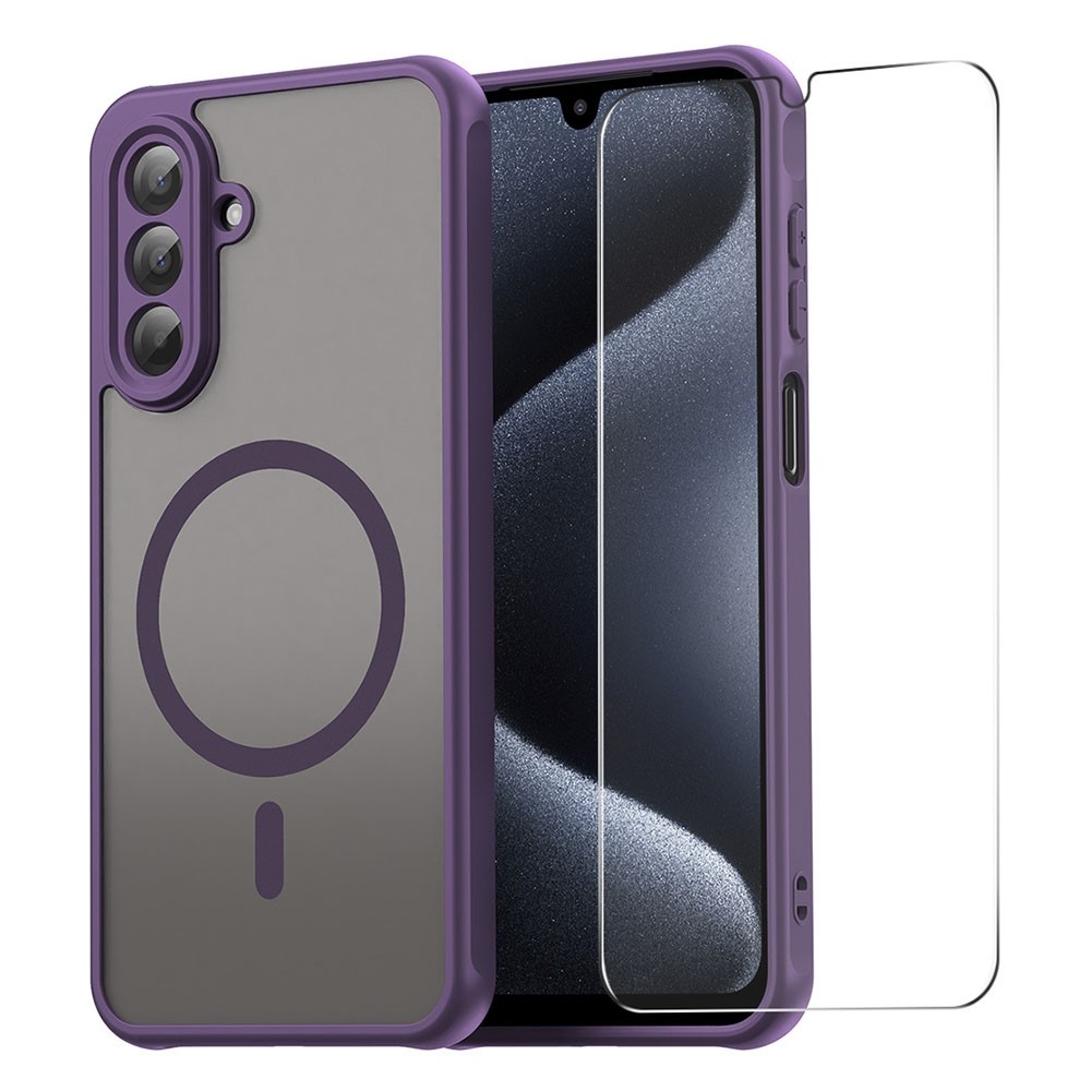 ENKAY matný gélový obal s MagSafe + 9H ochranné sklo na Samsung Galaxy A17 4G/5G - fialový