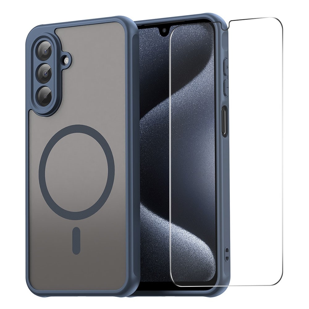 ENKAY matný gélový obal s MagSafe + 9H ochranné sklo na Samsung Galaxy A17 4G/5G - modrý