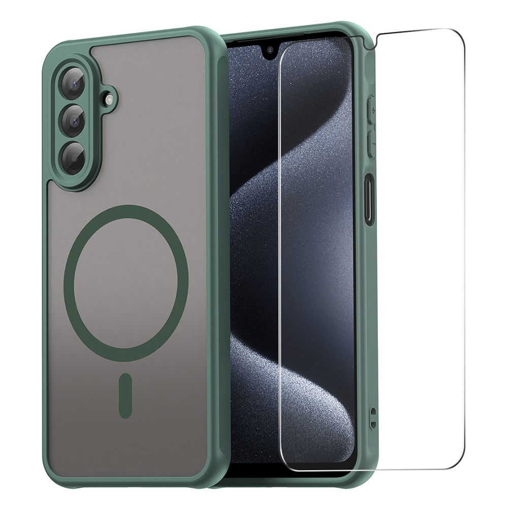 ENKAY matný gélový obal s MagSafe + 9H ochranné sklo na Samsung Galaxy A17 4G/5G - zelený