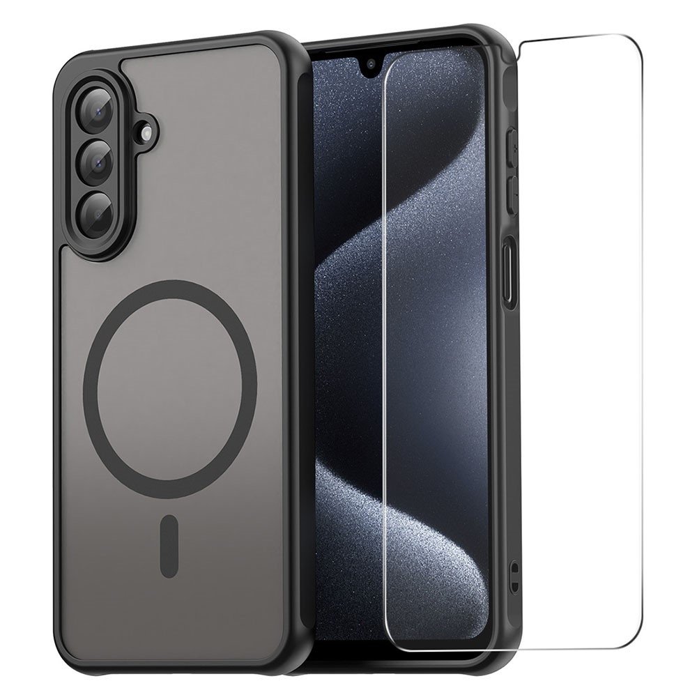 ENKAY matný gélový obal s MagSafe + 9H ochranné sklo na Samsung Galaxy A26 5G - čierny