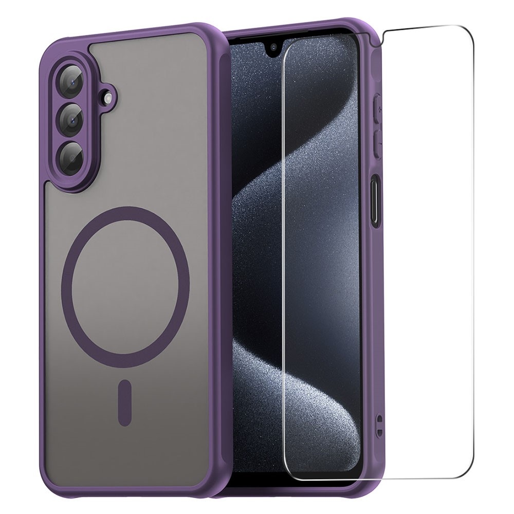 ENKAY matný gélový obal s MagSafe + 9H ochranné sklo na Samsung Galaxy A26 5G - fialový