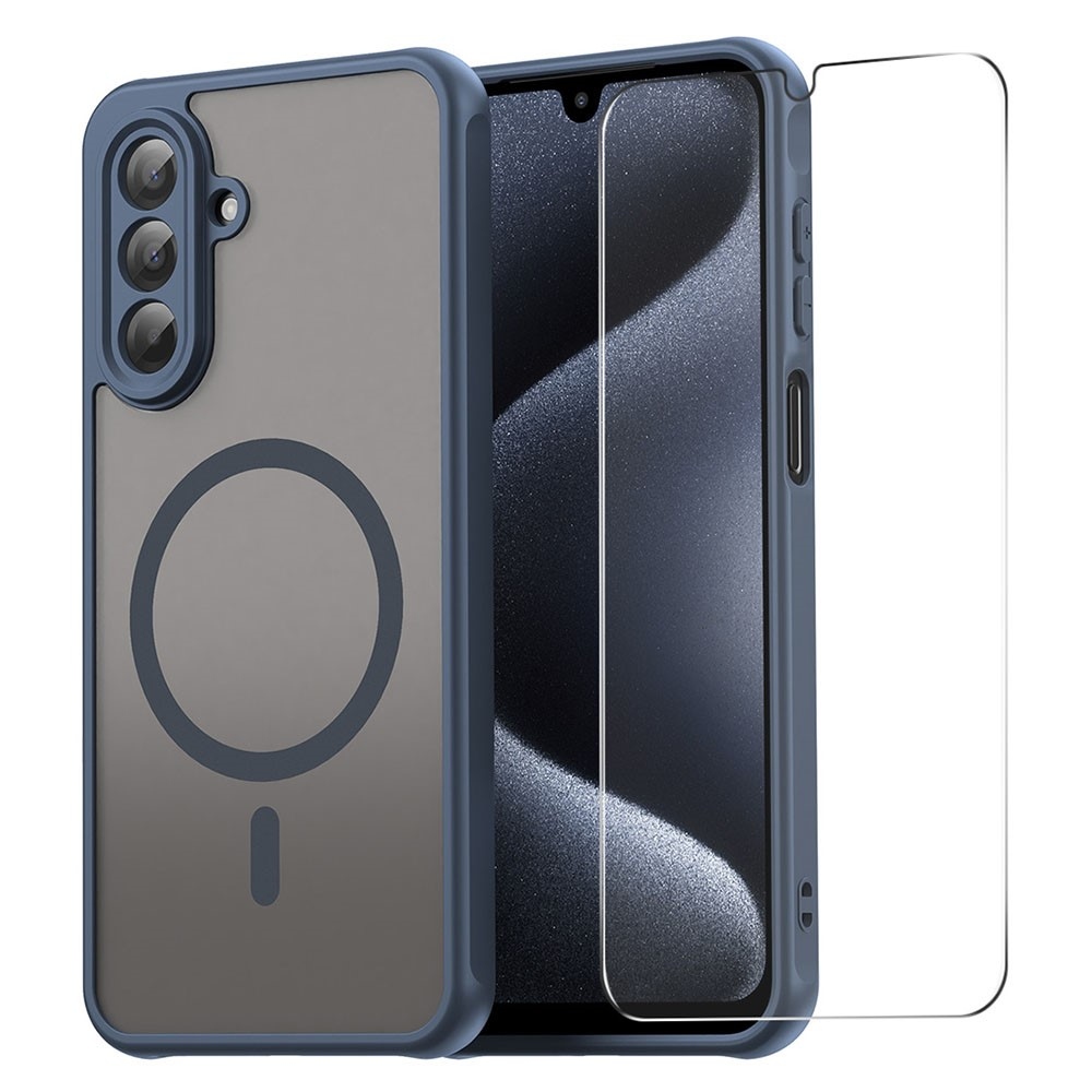 ENKAY matný gélový obal s MagSafe + 9H ochranné sklo na Samsung Galaxy A26 5G - modrý