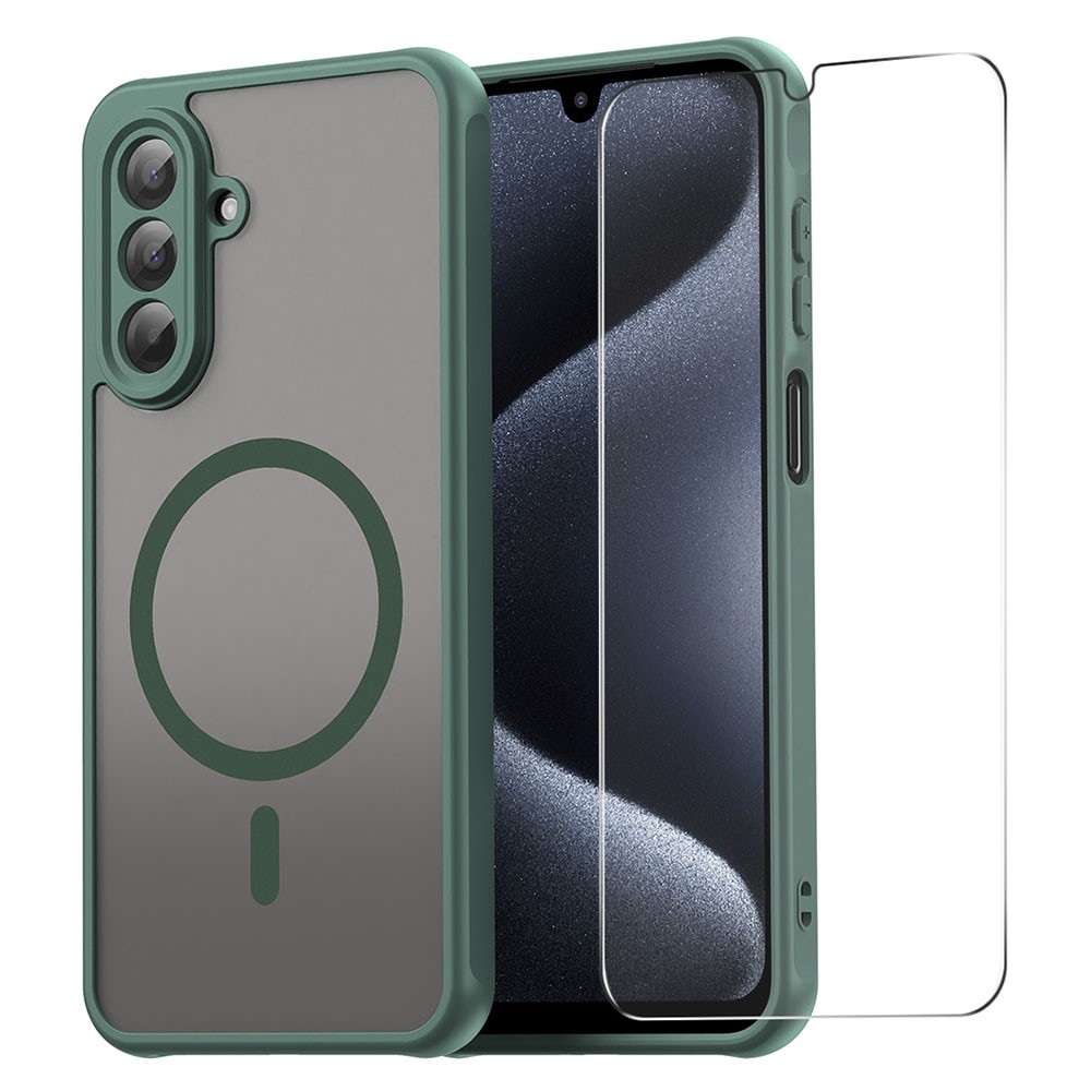 ENKAY matný gélový obal s MagSafe + 9H ochranné sklo na Samsung Galaxy A26 5G - zelený