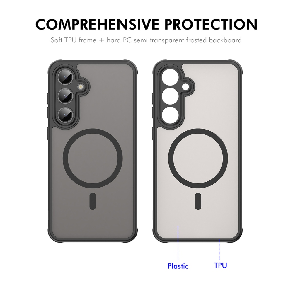 ENKAY matný gélový obal s MagSafe + 9H ochranné sklo na Samsung Galaxy A37 5G - čierny