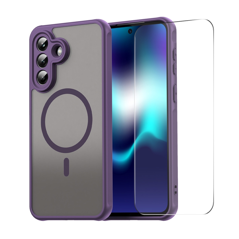 ENKAY matný gélový obal s MagSafe + 9H ochranné sklo na Samsung Galaxy A37 5G - fialový