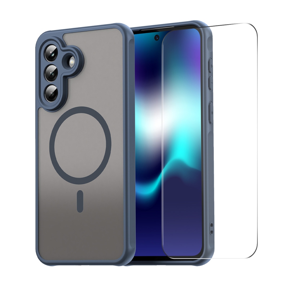 ENKAY matný gélový obal s MagSafe + 9H ochranné sklo na Samsung Galaxy A37 5G - modrý