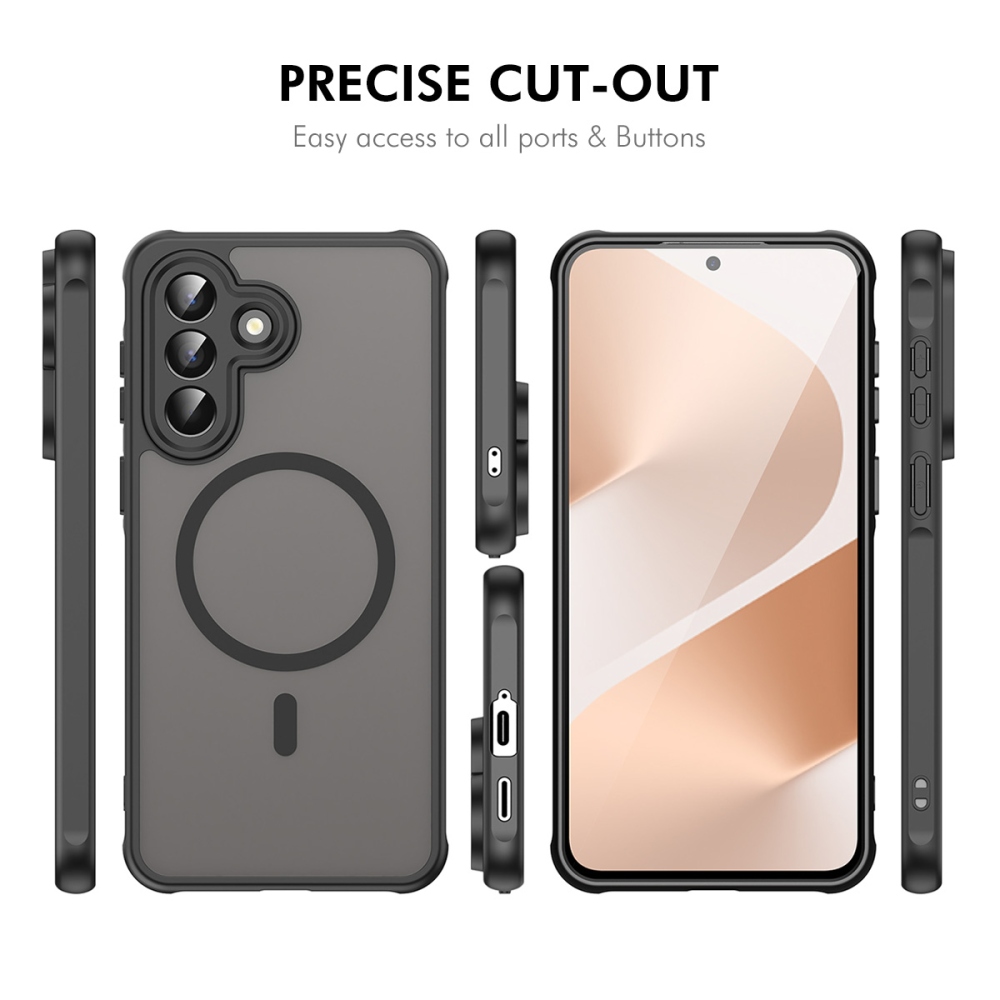 ENKAY matný gélový obal s MagSafe + 9H ochranné sklo na Samsung Galaxy A57 5G - čierny