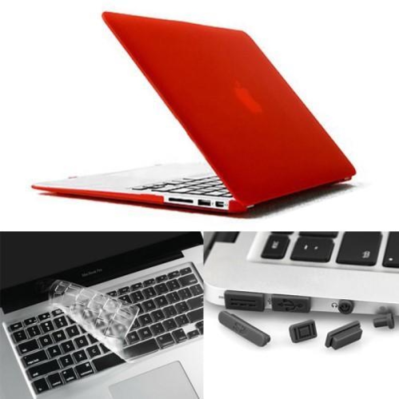 Ienky set matný plastový obal, chránič klávesnice a protiprachová zástrčka na MacBook Air 13.3 - červený