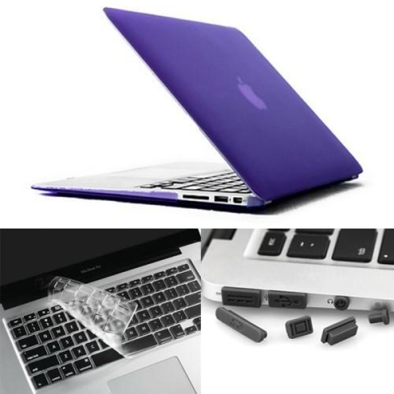 Ienky set matný plastový obal, chránič klávesnice a protiprachová zástrčka na MacBook Air 13.3 - fialový