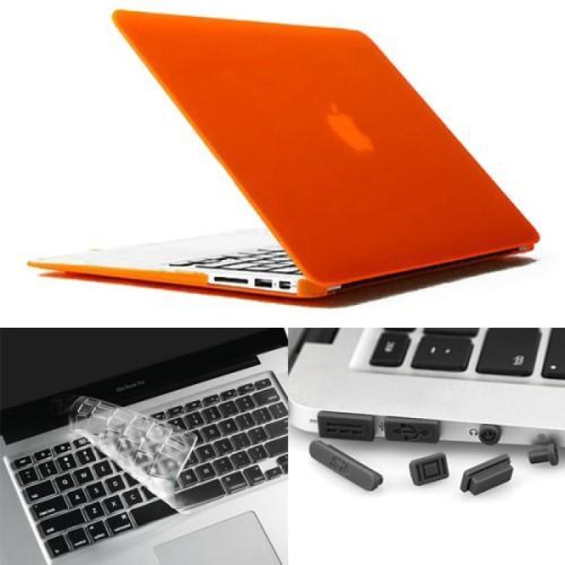 Ienky set matný plastový obal, chránič klávesnice a protiprachová zástrčka na MacBook Air 13.3 - oranžový