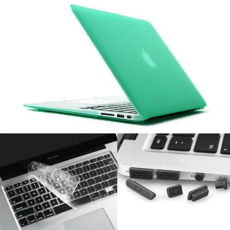 Ienky set matný plastový obal, chránič klávesnice a protiprachová zástrčka na MacBook Air 13.3 - zelený