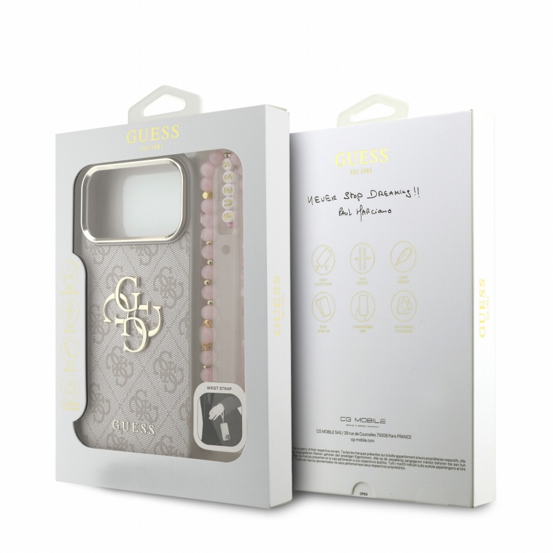 Guess PU 4G Metal Logo Strap – zadný kryt pre iPhone 18 Pro Max, ružový