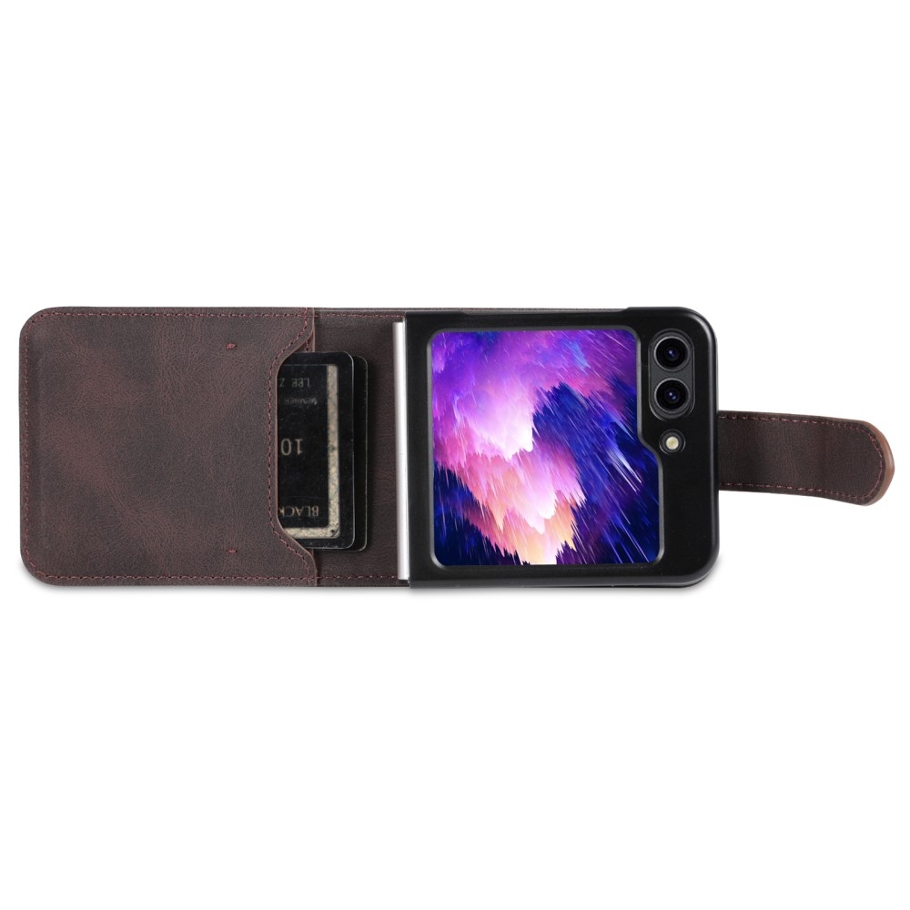 AZNS plastový kryt s PU kožou na Samsung Galaxy Z Flip5 5G - hnedý