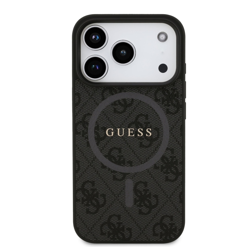 Guess PU kožený zadný kryt 4G Colored Ring MagSafe pre iPhone 17 Pro Black