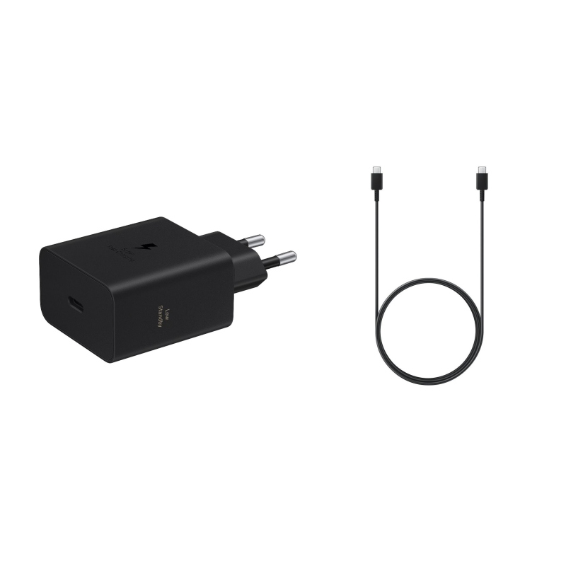 EP-T6010NBE + EP-DA705BBE Samsung USB-C 60 W cestovná nabíjačka + USB-C/USB-C dátový kábel 3 A, čierny (OOB Bulk)