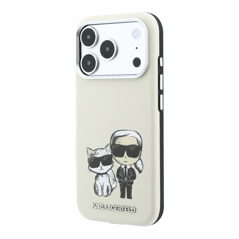 Karl Lagerfeld PU Semi Wrap Smooth Sketch Bodies Magsafe zadný kryt pre iPhone 18 Pro, béžový