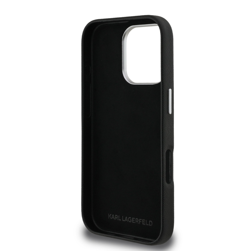 Karl Lagerfeld Grained PU K&CH Heads Zadný Kryt pre iPhone 16 Pro Black