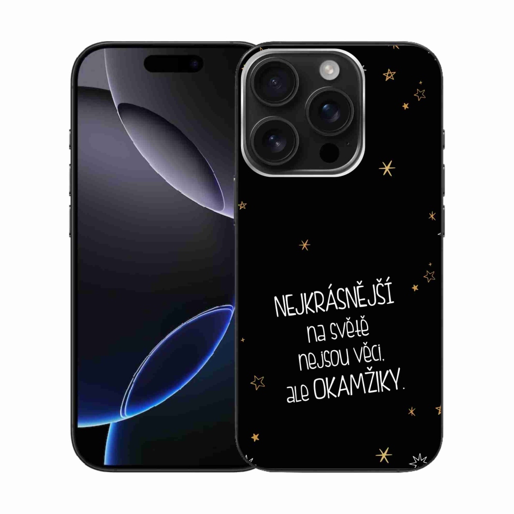 Gélový kryt mmCase na iPhone 16 Pro - citát 4 čierne pozadie