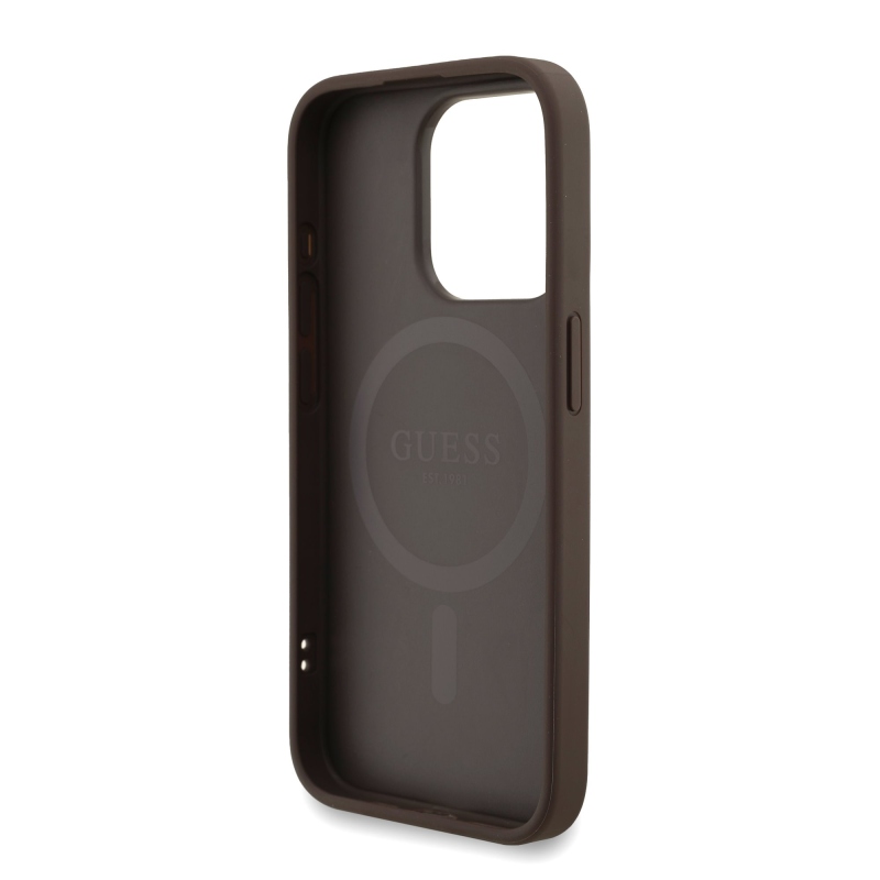 Guess PU Leather 4G Colored Ring Strap MagSafe Zadný Kryt pre iPhone 15 Pro Brown