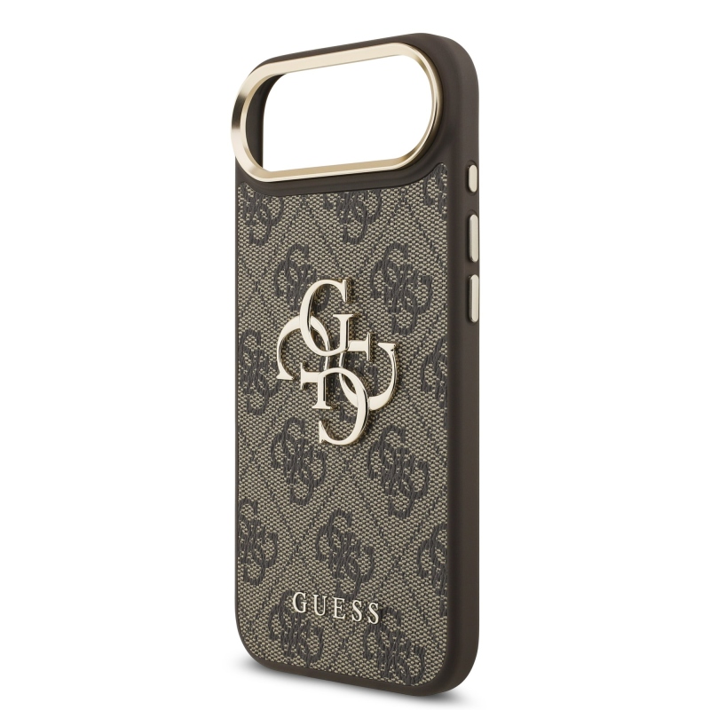 Guess PU kožený 4G kovové logo Gold Frame zadný kryt pre iPhone Air Brown