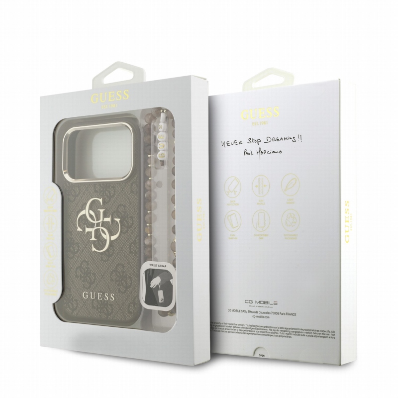 Guess PU 4G Metal Logo Strap – zadný kryt pre iPhone 18 Pro, hnedý