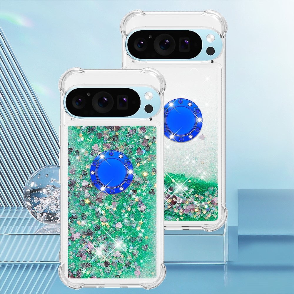 Glitt presýpací gélový obal s krúžkom na prst na Google Pixel 10 - zelený/srdiečka