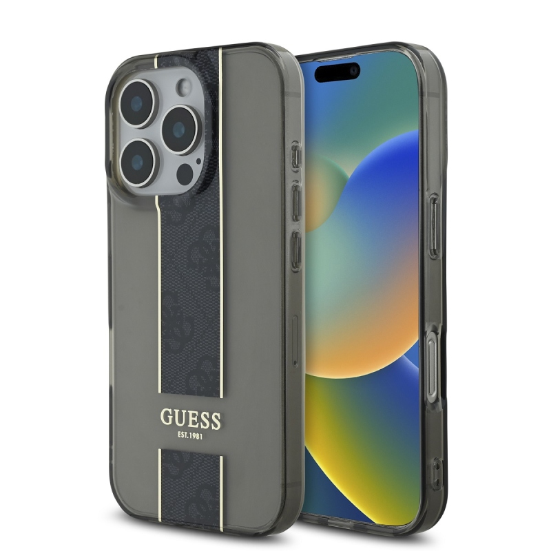 Guess IML Middle 4G Stripe Zadný Kryt pre iPhone 16 Pro Black