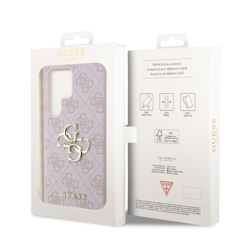 Guess PU 4G Metal Logo Zadný Kryt pre Samsung Galaxy S24 Ultra Pink