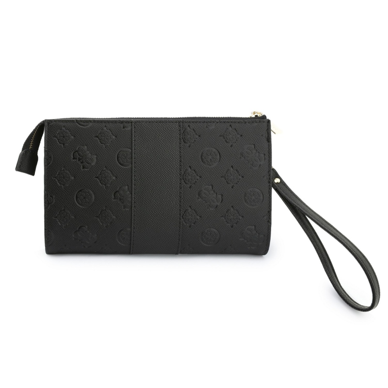 Guess PU 4G Peony Stripe Metal Logo Kabelka na telefón, čierna