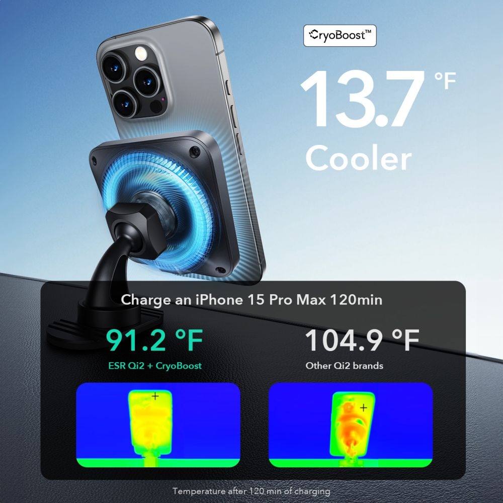 ESR HaloLock CryoBoost magnetický držiak do auta s MagSafe Qi2 nabíjaním 15W - čierny