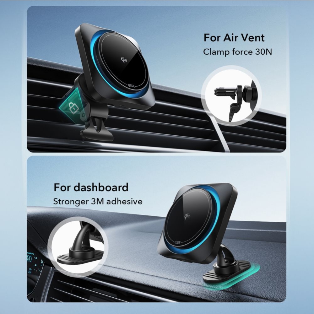 ESR HaloLock CryoBoost magnetický držiak do auta s MagSafe Qi2 nabíjaním 15W - čierny