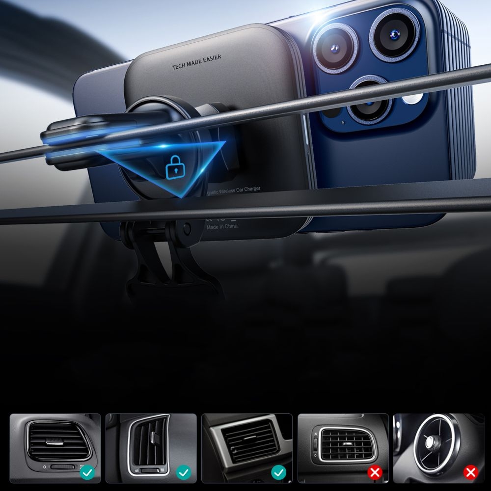 ESR HaloLock Qi2 MagSafe magnetický držiak do ventilácie s bezdrôtovým nabíjaním 15W - čierny