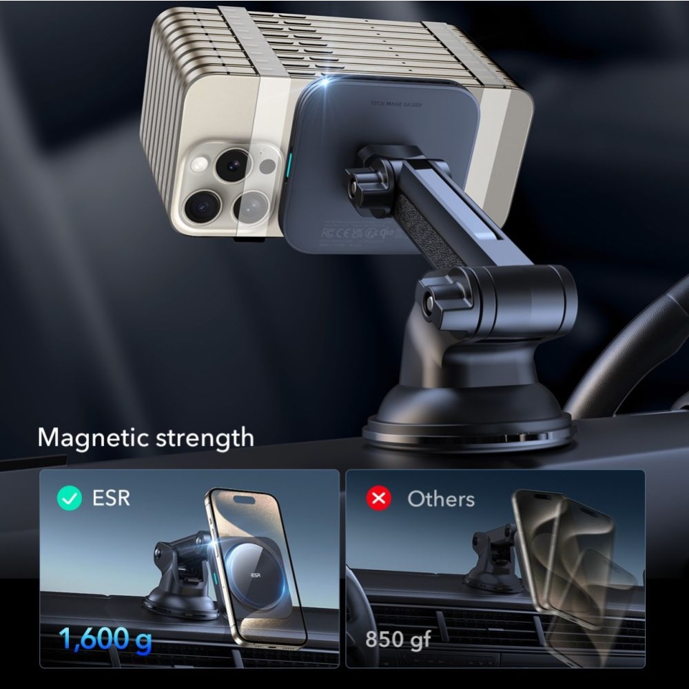 ESR HaloLock Qi2 MagSafe magnetický držiak na palubnú dosku s bezdrôtovým nabíjaním 15W - čierny