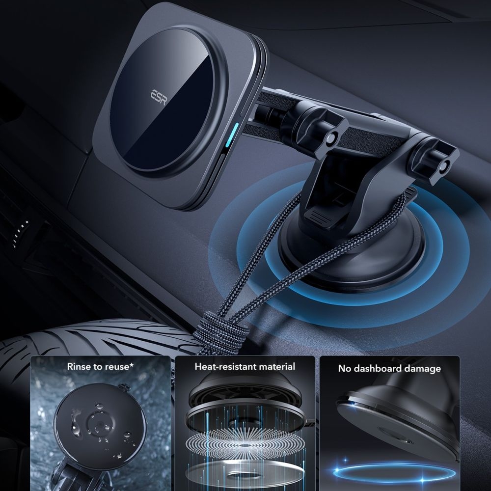 ESR HaloLock Qi2 MagSafe magnetický držiak na palubnú dosku s bezdrôtovým nabíjaním 15W - čierny