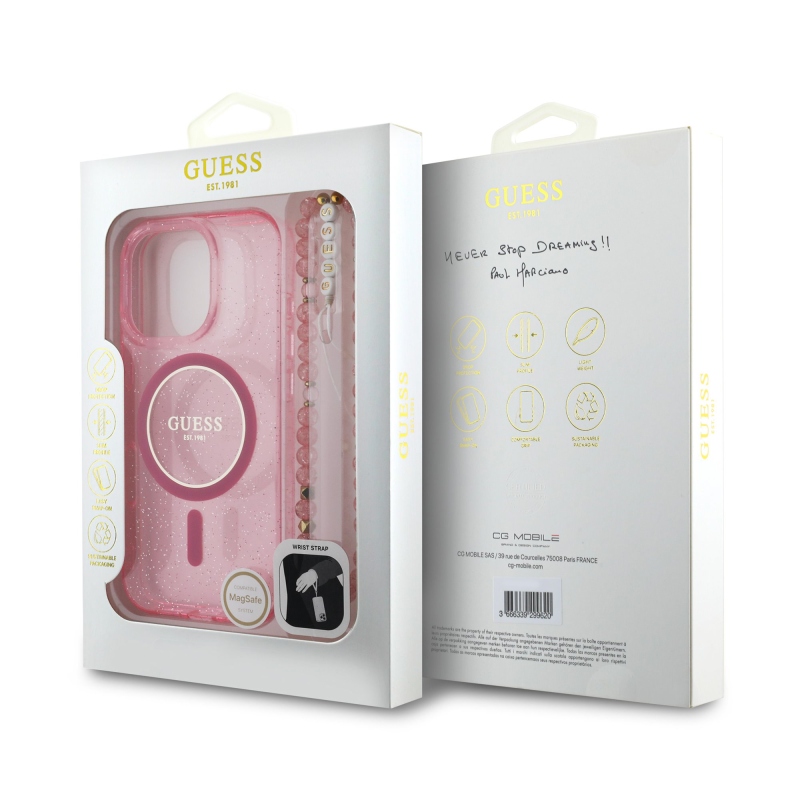Guess IML Glitter Strap MagSafe Zadný Kryt pre iPhone 16 Pro Max Pink