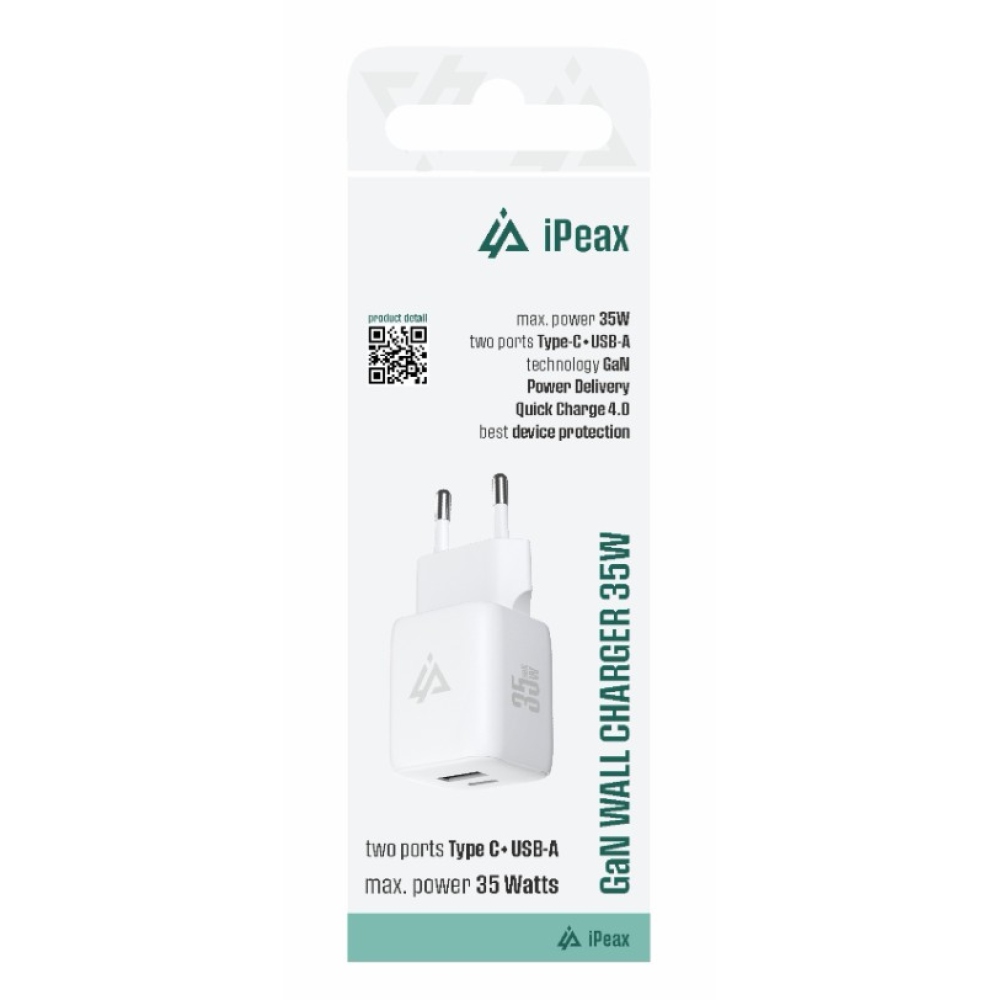 iPEAX GaN Sieťová nabíjačka 35 W, 1x USB-C a 1x USB-A - biela